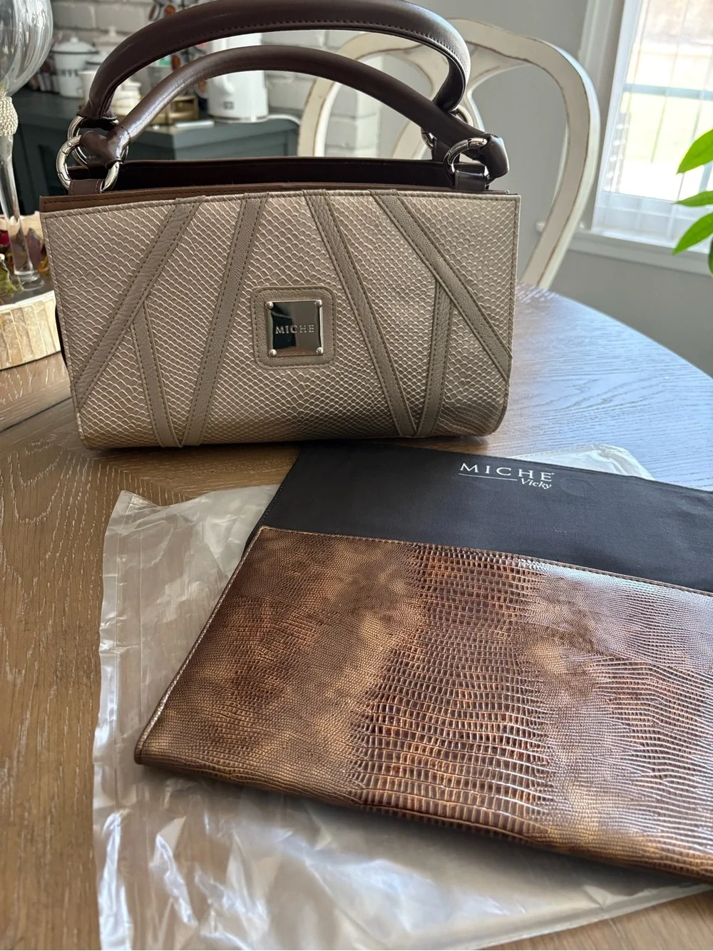 Miche Brown Convertible Top-Handle Messenger with Interchangeable Panels